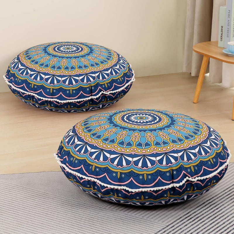 LOVMOC 32 inches Meditation Floor Cushion for Adults, 2 Pack Round Large Thick Floor Pillow, Memory Foam Filling, Green - Image 1